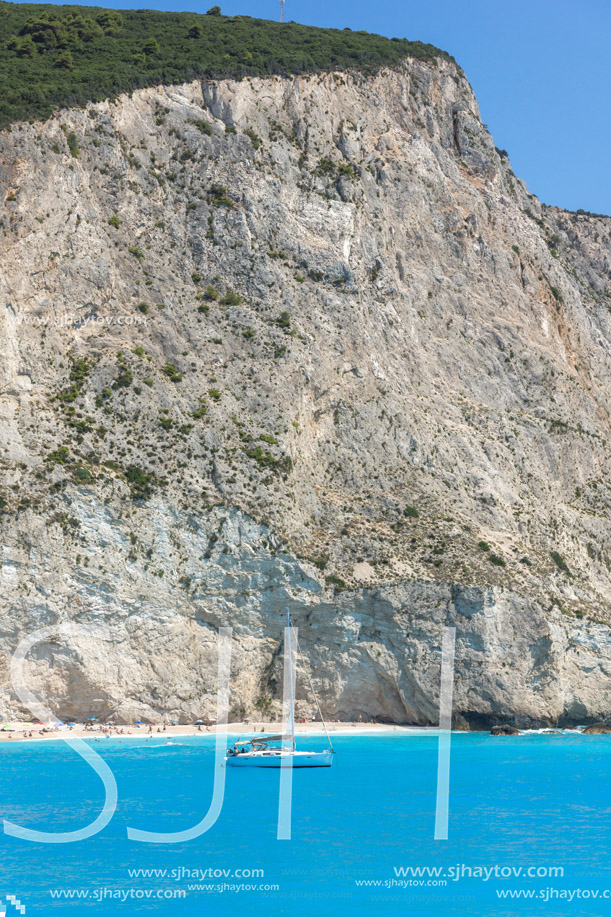 Amazing seascape of blue waters of Porto Katsiki Beach, Lefkada, Ionian Islands, Greece