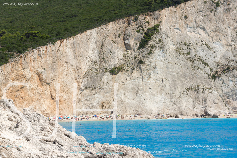 Amazing seascape of blue waters of Porto Katsiki Beach, Lefkada, Ionian Islands, Greece