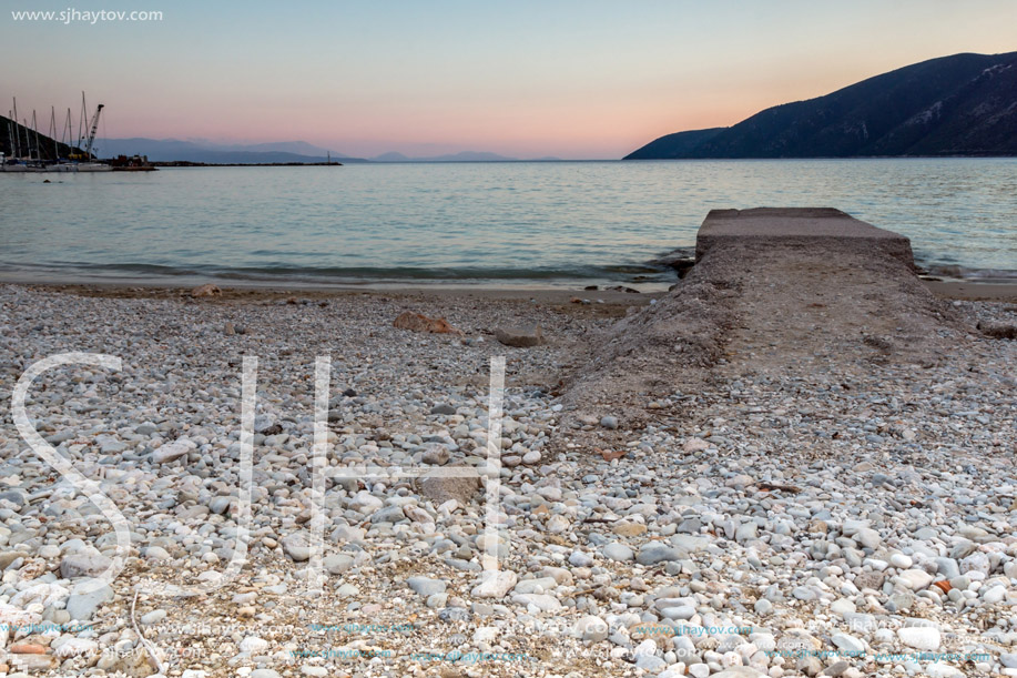 Amazing sunset on the beach of village of Vasiliki, Lefkada, Ionian Islands, Greece