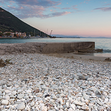 Amazing sunset on the beach of village of Vasiliki, Lefkada, Ionian Islands, Greece