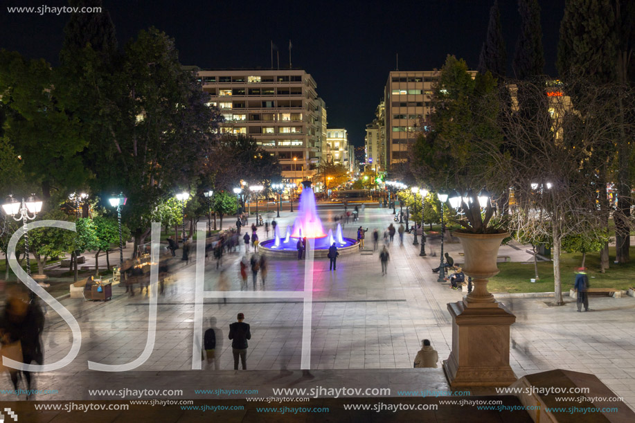 ATHENS, GREECE - JANUARY 19 2017:  Night photo of Syntagma Square in Athens, Attica, Greece