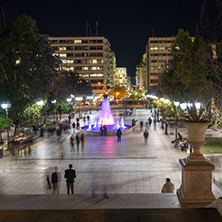 ATHENS, GREECE - JANUARY 19 2017:  Night photo of Syntagma Square in Athens, Attica, Greece
