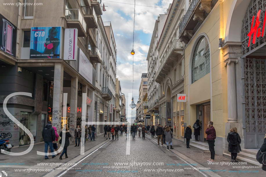 ATHENS, GREECE - JANUARY 20 2017:   Typical street near Monastiraki square, Athens, Attica, Greece