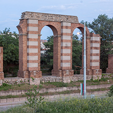 Night photo of Ruins of Roman Aqueduct in city of Plovdiv, Bulgaria