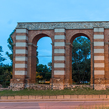 Night photo of Ruins of Roman Aqueduct in city of Plovdiv, Bulgaria