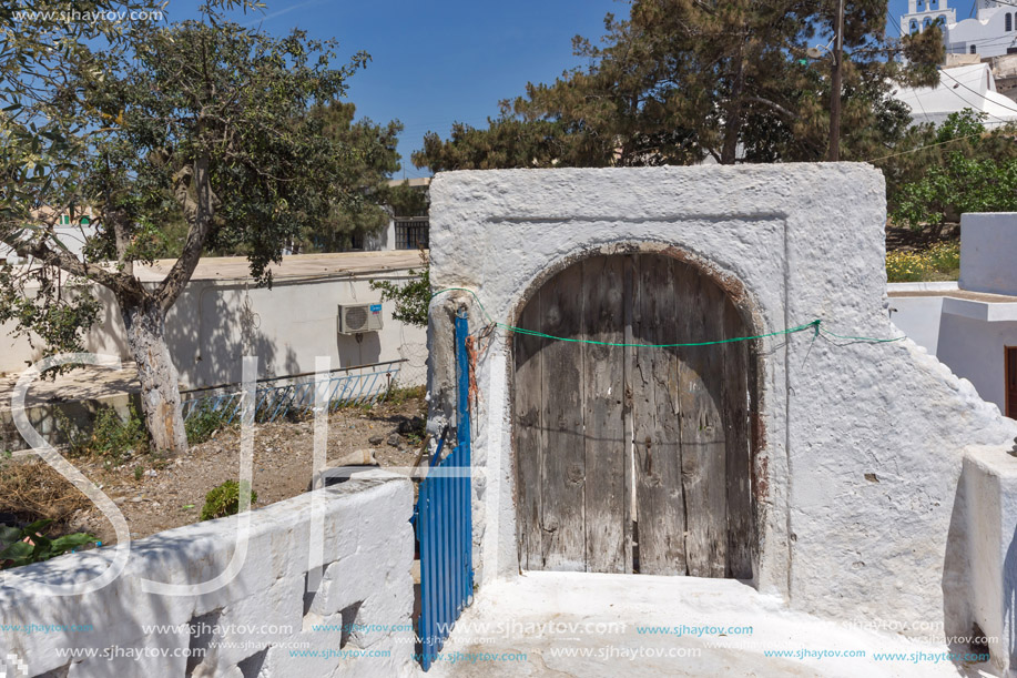 Street In the castle of Pyrgos Kallistis, Santorini island, Thira, Cyclades, Greece