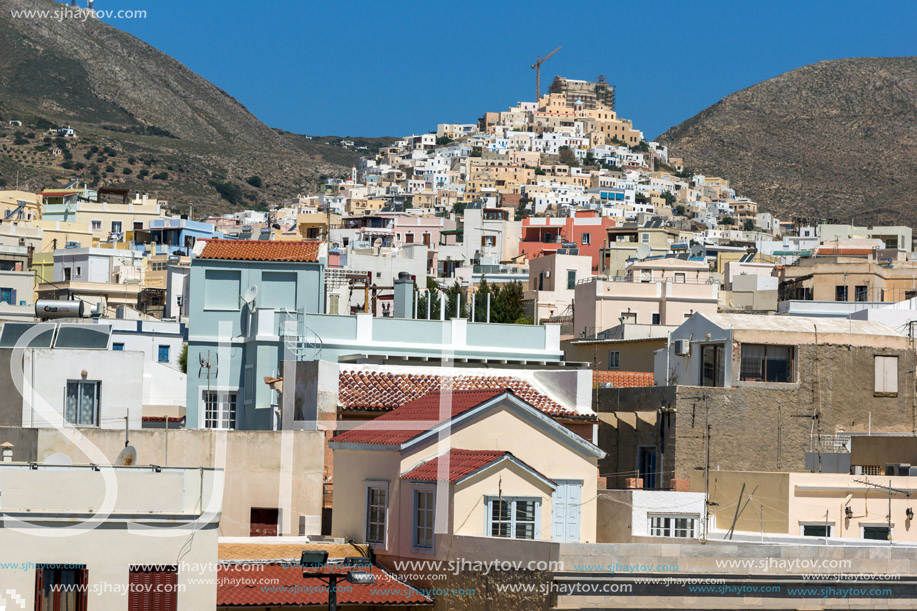 Panoramic view to City of Ermopoli, Syros, Cyclades Islands, Greece