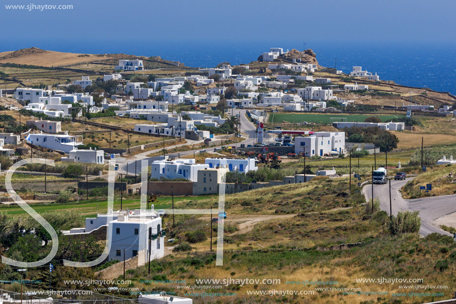 Panorama of Town of Ano Mera, island of Mykonos, Cyclades, Greece