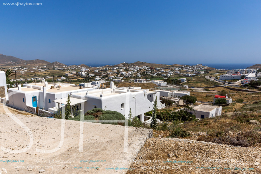 Panorama of Town of Ano Mera, island of Mykonos, Cyclades, Greece