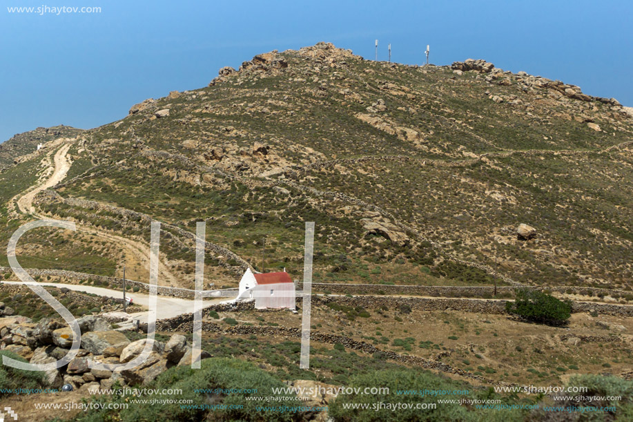 Panorama of Town of Ano Mera, island of Mykonos, Cyclades, Greece