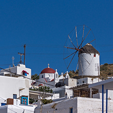 White windmill in town of Mykonos,  Cyclades, Greece