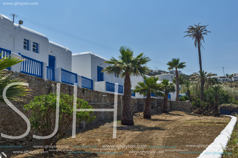 White houses in town of Mykonos, Cyclades Islands, Greece