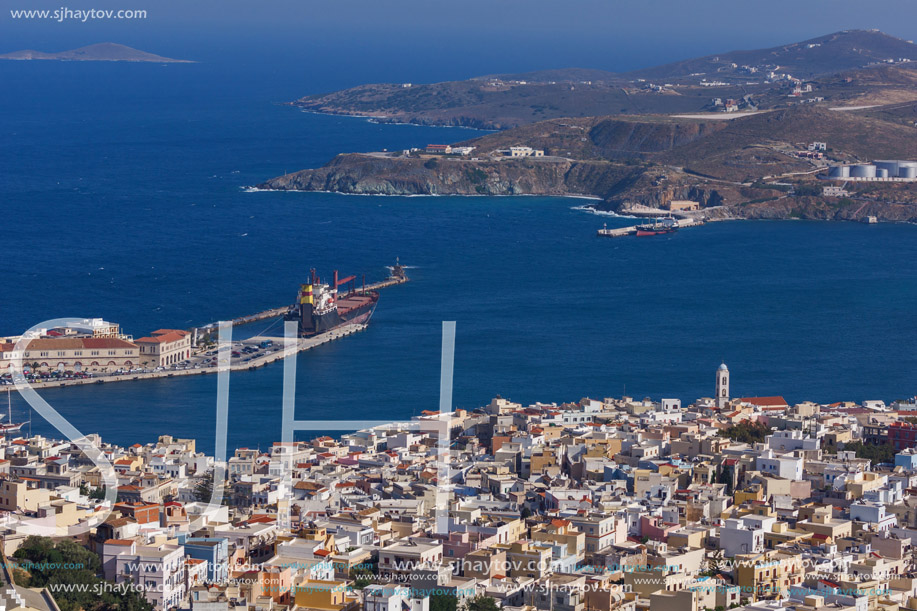 Panoramic view to City of Ermopoli, Syros, Cyclades Islands, Greece