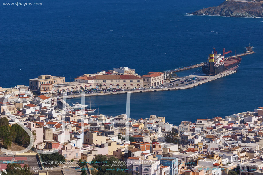 Panoramic view to City of Ermopoli, Syros, Cyclades Islands, Greece