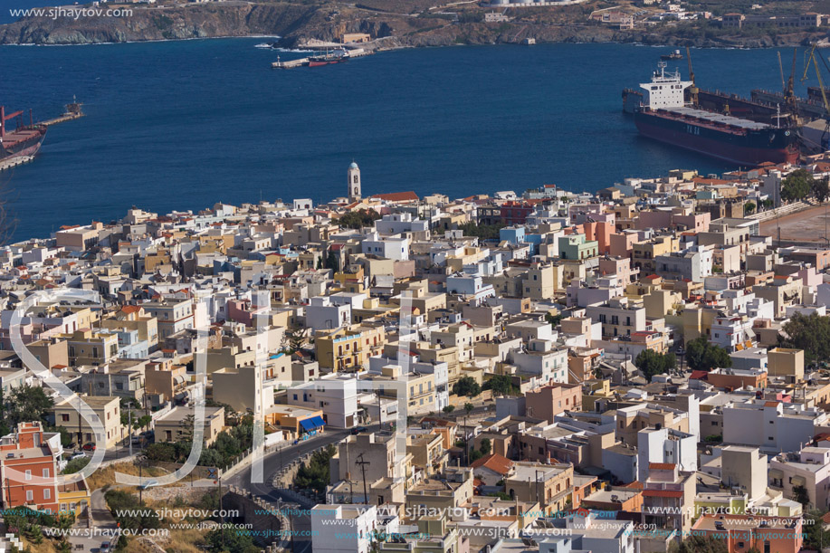 Panoramic view to City of Ermopoli, Syros, Cyclades Islands, Greece