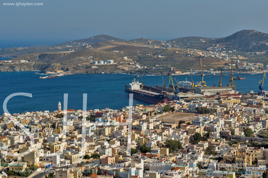 Panoramic view to City of Ermopoli, Syros, Cyclades Islands, Greece