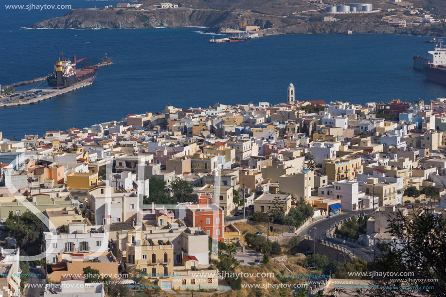 Panoramic view to City of Ermopoli, Syros, Cyclades Islands, Greece