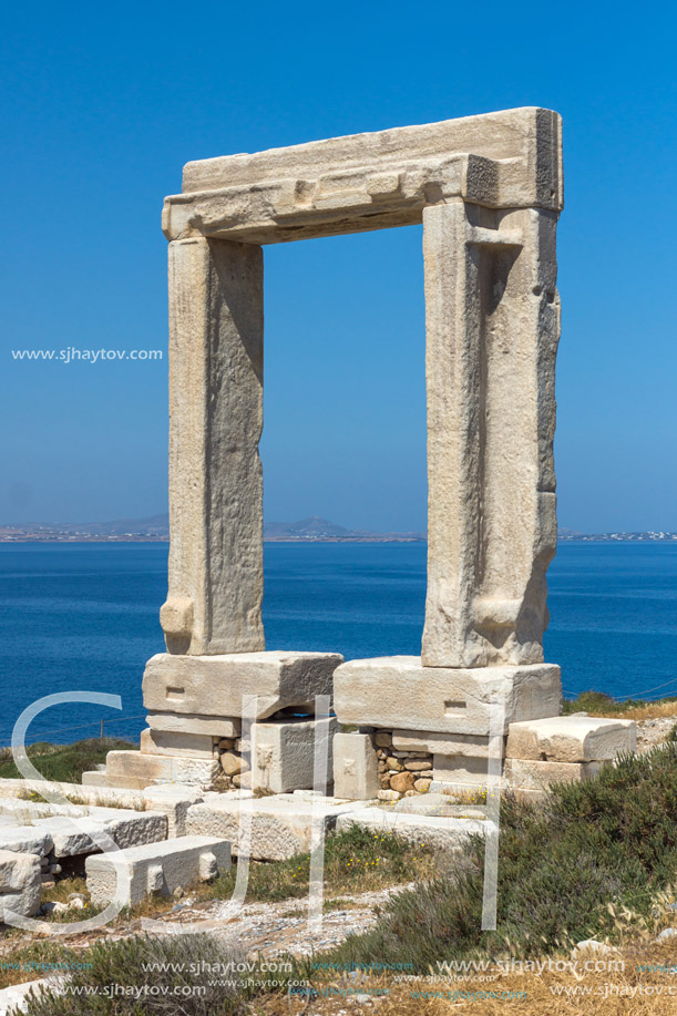 Landscape of Portara, Apollo Temple Entrance, Naxos Island, Cyclades, Greece