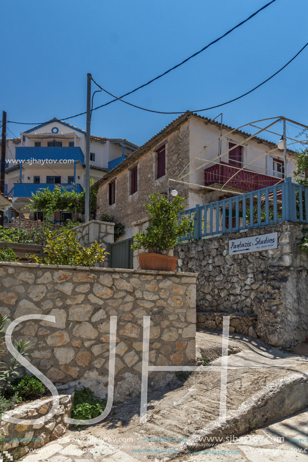 AGIOS NIKITAS, LEFKADA, GREECE JULY 16, 2014: Traditional houses in village of Agios Nikitas, Lefkada, Ionian Islands, Greece