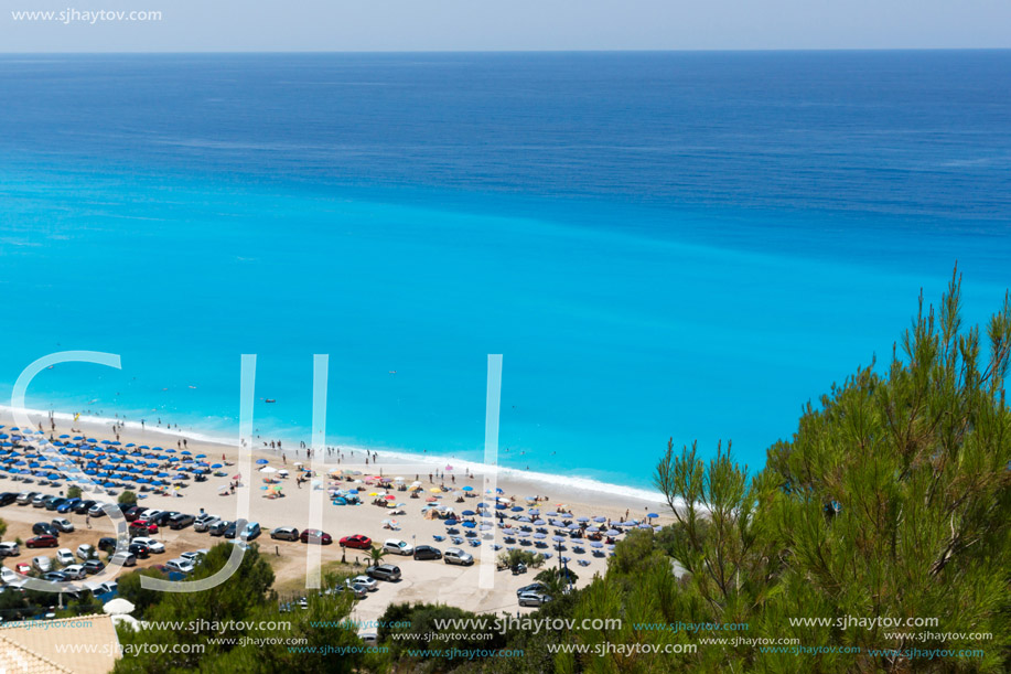 KATHISMA BEACH, LEFKADA, GREECE JULY 16, 2014: Panoramic view of Kathisma beach , Lefkada, Ionian Islands, Greece