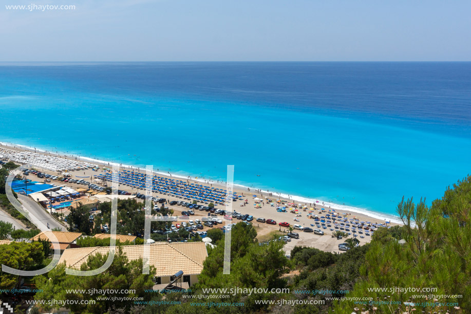 KATHISMA BEACH, LEFKADA, GREECE JULY 16, 2014: Panoramic view of Kathisma beach , Lefkada, Ionian Islands, Greece