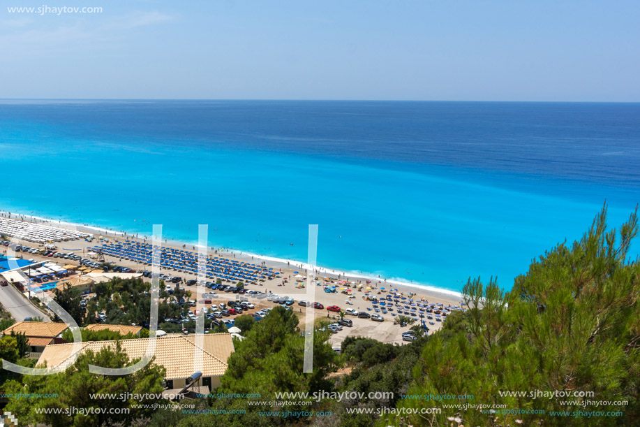 KATHISMA BEACH, LEFKADA, GREECE JULY 16, 2014: Panoramic view of Kathisma beach , Lefkada, Ionian Islands, Greece