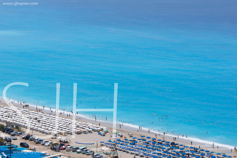 KATHISMA BEACH, LEFKADA, GREECE JULY 16, 2014: Panoramic view of Kathisma beach , Lefkada, Ionian Islands, Greece