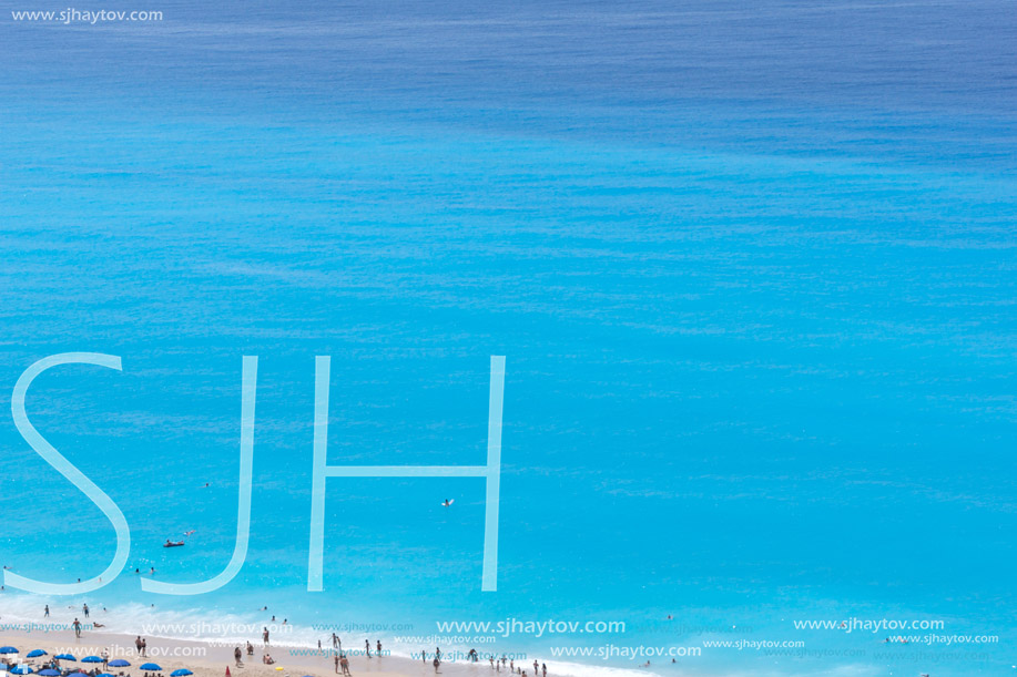 KATHISMA BEACH, LEFKADA, GREECE JULY 16, 2014: Panoramic view of Kathisma beach , Lefkada, Ionian Islands, Greece