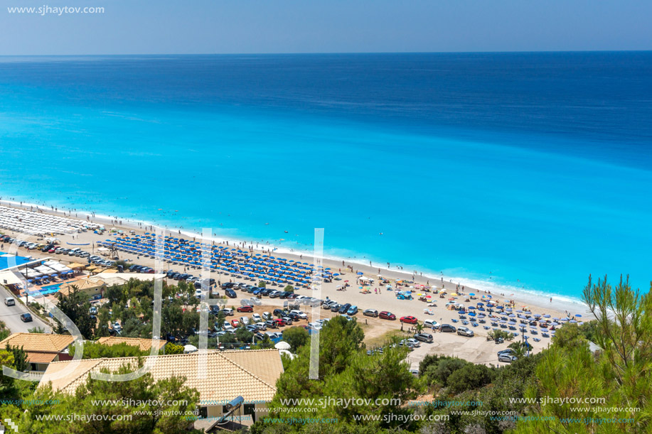 KATHISMA BEACH, LEFKADA, GREECE JULY 16, 2014: Panoramic view of Kathisma beach , Lefkada, Ionian Islands, Greece