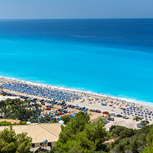 KATHISMA BEACH, LEFKADA, GREECE JULY 16, 2014: Panoramic view of Kathisma beach , Lefkada, Ionian Islands, Greece