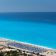 KATHISMA BEACH, LEFKADA, GREECE JULY 16, 2014: Panoramic view of Kathisma beach , Lefkada, Ionian Islands, Greece