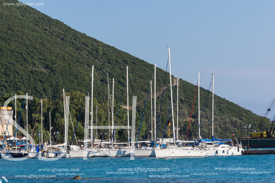 VASILIKI, LEFKADA, GREECE JULY 16, 2014: Panorama of Village of Vasiliki, Lefkada, Ionian Islands, Greece