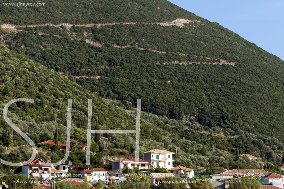 VASILIKI, LEFKADA, GREECE JULY 16, 2014: Panorama of Village of Vasiliki, Lefkada, Ionian Islands, Greece