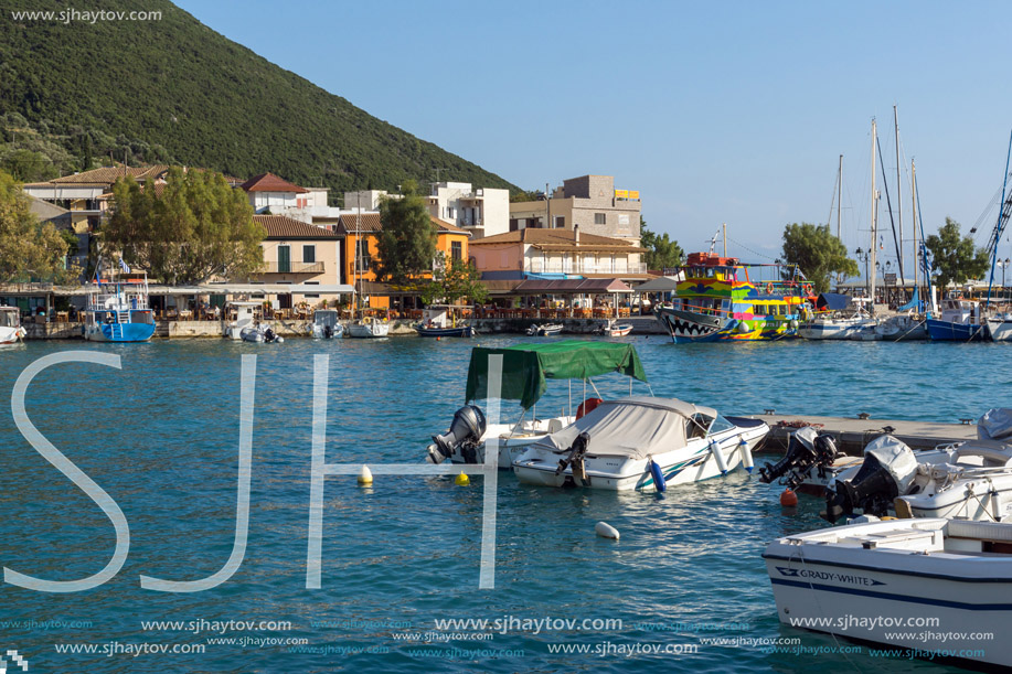 VASILIKI, LEFKADA, GREECE JULY 16, 2014: Panorama of Village of Vasiliki, Lefkada, Ionian Islands, Greece