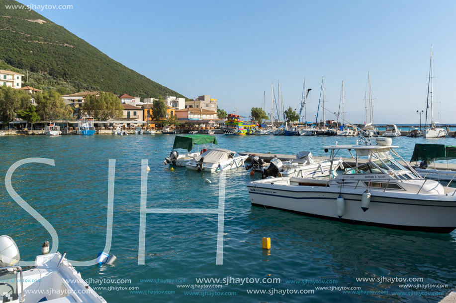 VASILIKI, LEFKADA, GREECE JULY 16, 2014: Panorama of Village of Vasiliki, Lefkada, Ionian Islands, Greece