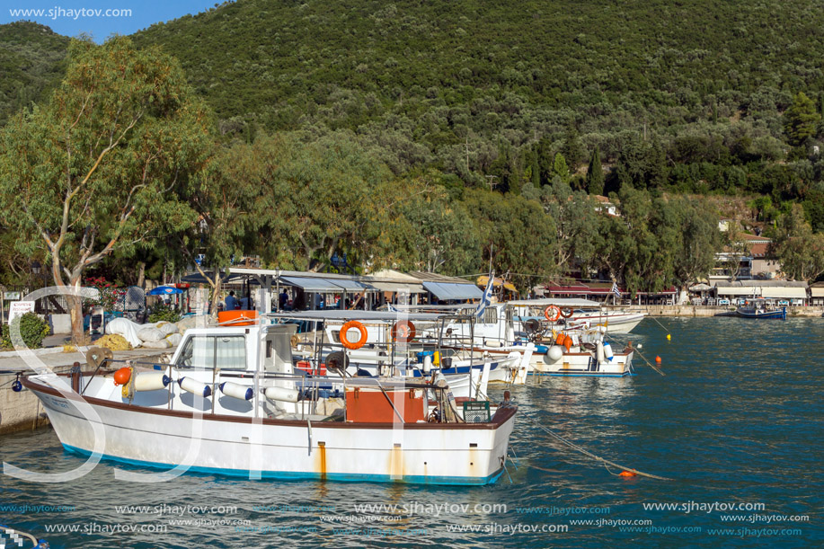 VASILIKI, LEFKADA, GREECE JULY 16, 2014: Panorama of Village of Vasiliki, Lefkada, Ionian Islands, Greece
