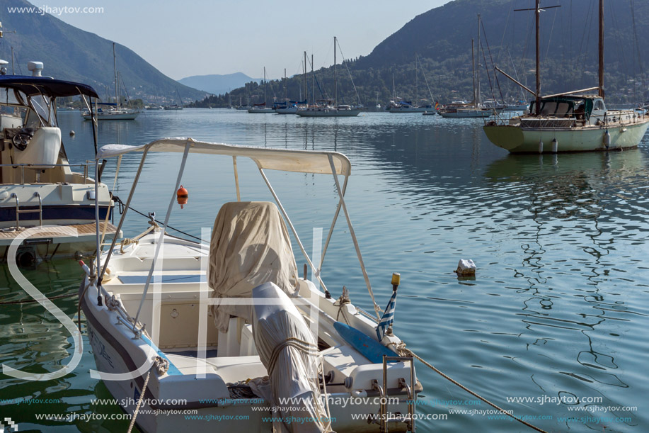 NYDRI, LEFKADA, GREECE JULY 17: Port at Nydri Bay, Lefkada, Ionian Islands, Greece