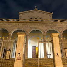 ATHENS, GREECE - JANUARY 20, 2017: Night photo of Agios Dionysios Areopagitis Catholic Cathedral  in Athens, Attica, Greece