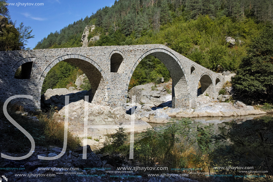 Amazing Reflection of Devil"s Bridge in Arda river, Kardzhali Region, Bulgaria