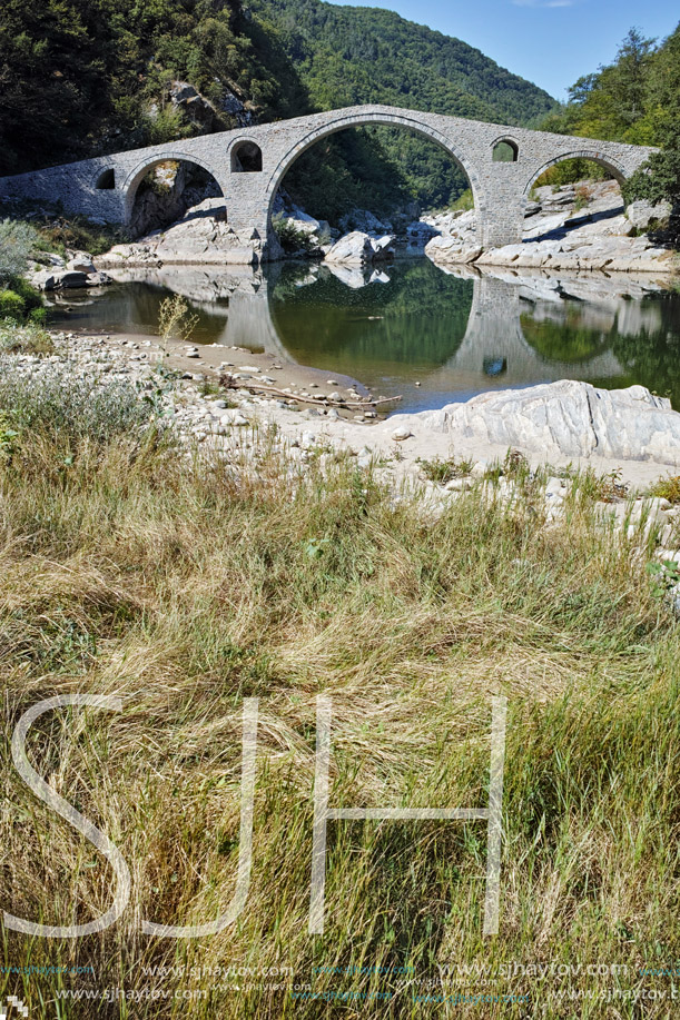 Amazing Reflection of Devil"s Bridge in Arda river, Kardzhali Region, Bulgaria