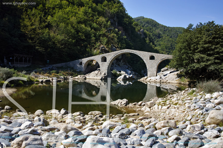 Amazing Reflection of Devil"s Bridge in Arda river, Kardzhali Region, Bulgaria