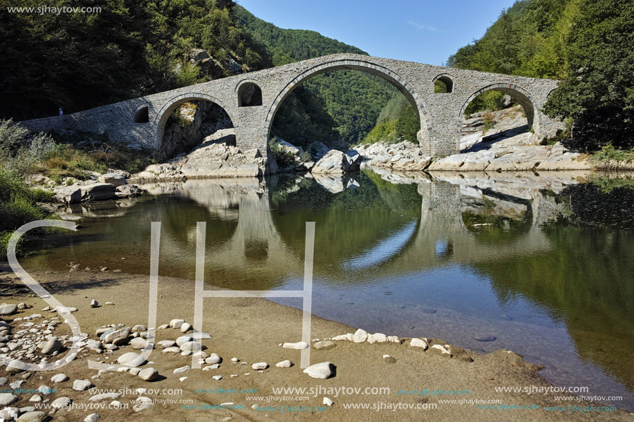 Amazing Reflection of Devil"s Bridge in Arda river, Kardzhali Region, Bulgaria