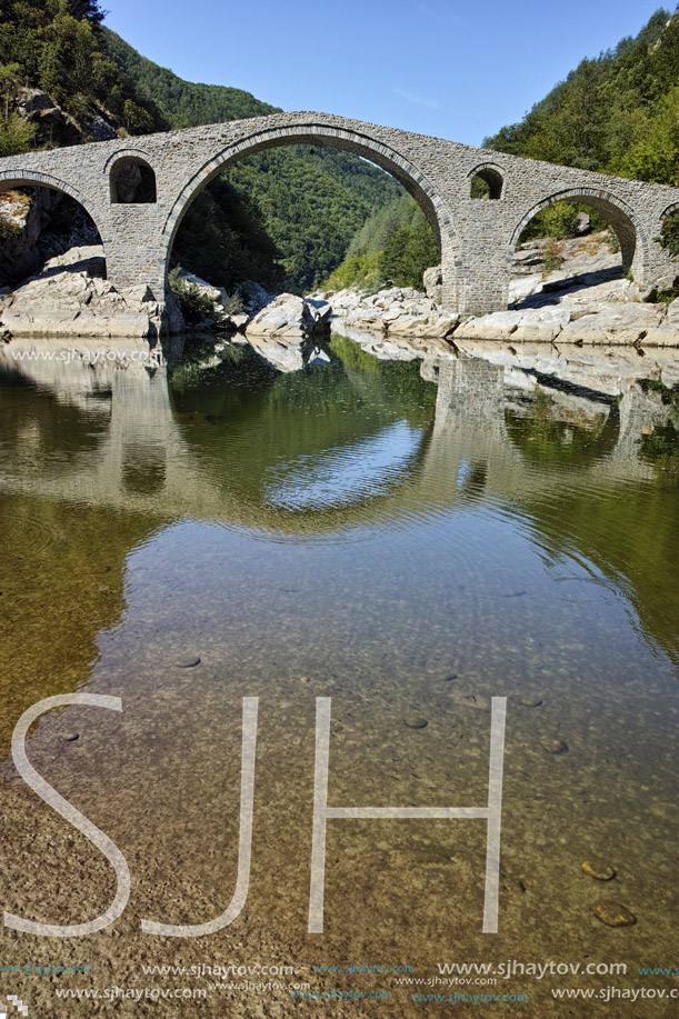 Amazing Reflection of Devil"s Bridge in Arda river, Kardzhali Region, Bulgaria