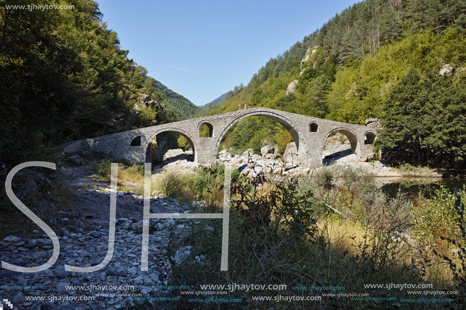 Amazing Reflection of Devil"s Bridge in Arda river, Kardzhali Region, Bulgaria