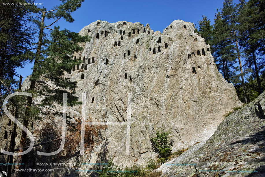 Antique Thracian Sanctuary Eagle Rocks near town of Ardino, Kardzhali Region, Bulgaria