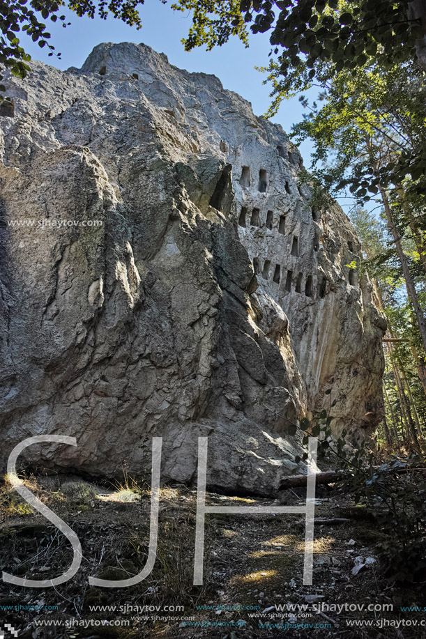 Antique Thracian Sanctuary Eagle Rocks near town of Ardino, Kardzhali Region, Bulgaria