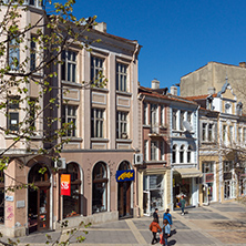 SHUMEN, BULGARIA - APRIL 10, 2017:  Central pedestrian street bul. Slavyanski in city of Shumen, Bulgaria