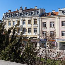 SHUMEN, BULGARIA - APRIL 10, 2017:  Central pedestrian street bul. Slavyanski in city of Shumen, Bulgaria