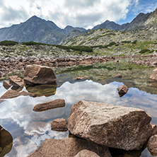 Amazing Panoramic view of Musalenski lakes and Musala peak, Rila mountain, Bulgaria