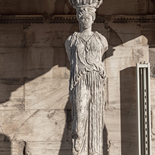 The Porch of the Caryatids in The Erechtheion an ancient Greek temple on the north side of the Acropolis of Athens, Attica, Greece